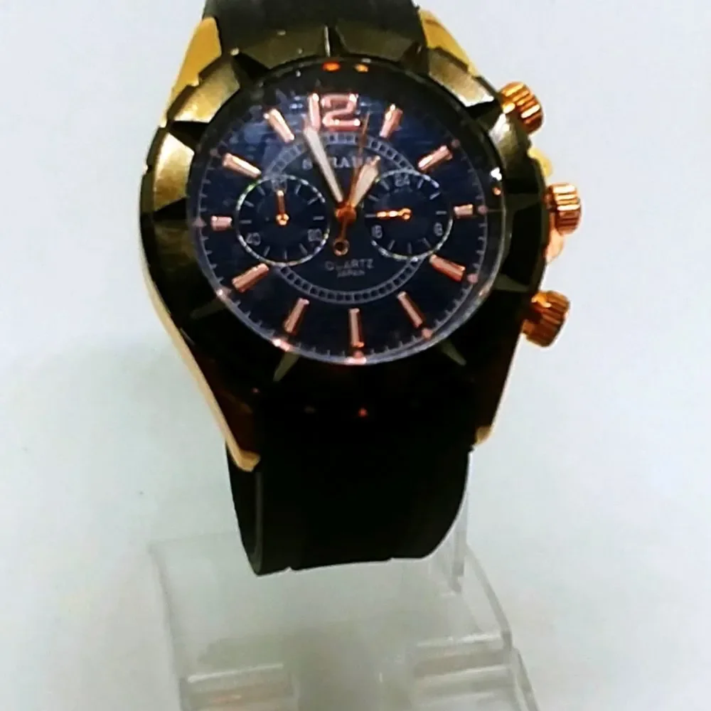 STRADA Watch ION Plated RG Silicone Band Black